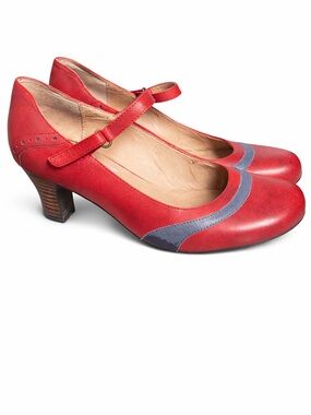 Miz Mooz Mary Jane Heels – Red & Blue – Size 8.5